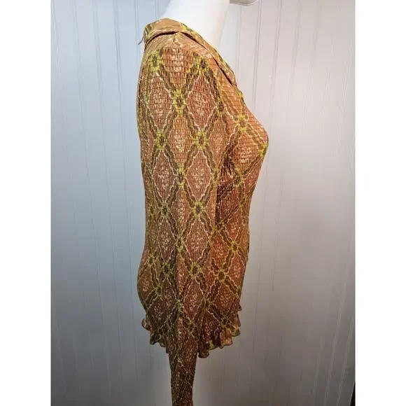 Free People Caught A Feeling Button Down Smocked Blouse Women's Size M New Retro - Picture 4 of 11